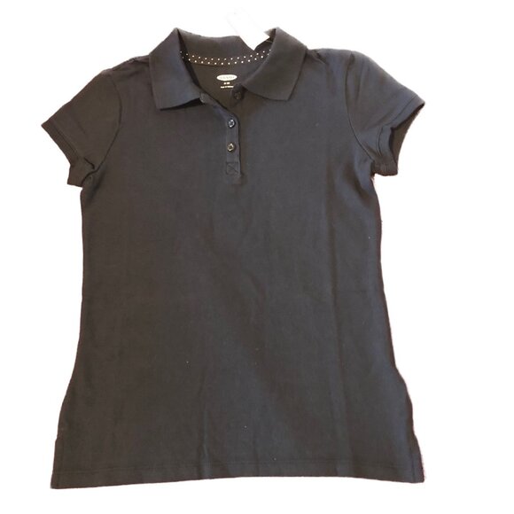 Old Navy Girls Uniform Shirt  Navy Blue Cap Sleeves 3 Button Placket Sz 8 (M) - Picture 1 of 8